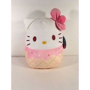 Squishmallows Hello Kitty Pink Kellytoy Plush 12"Strawberry Ice Cream Waffle NWT